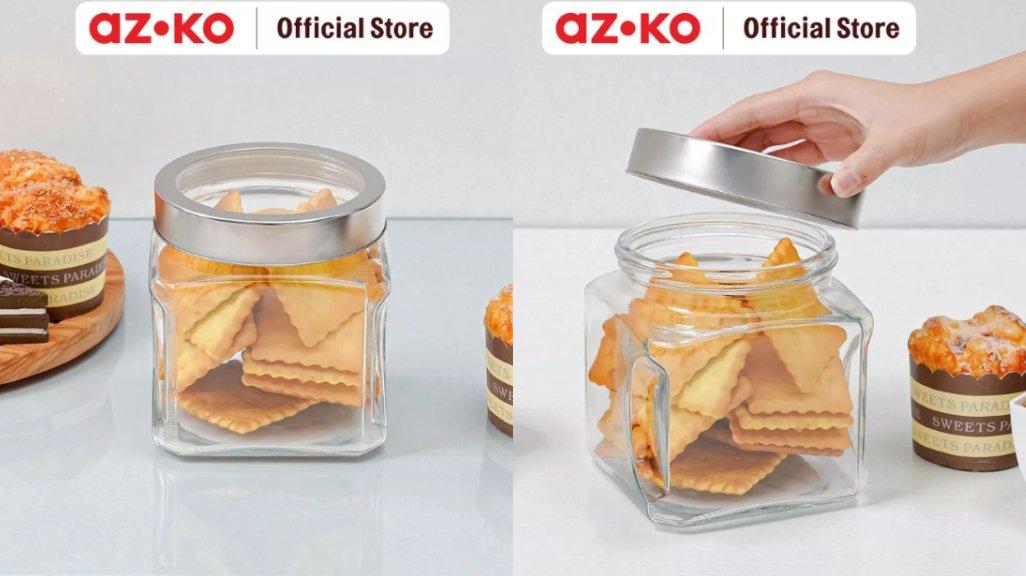 AZKO Picas 1 ltr Stoples Kaca Transparan Jar Tempat Simpan Snack Dan Permen
