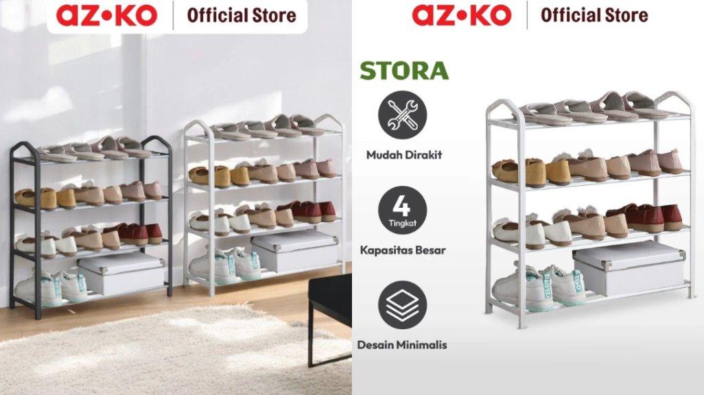 AZKO Stora 62 x 19.5 x 62.5 cm Rak Sepatu 4 Tingkat Shoe Rack Organizer Sandal Sepatu Kabinet Alas Kaki Tempat Penyimpanan Sandal