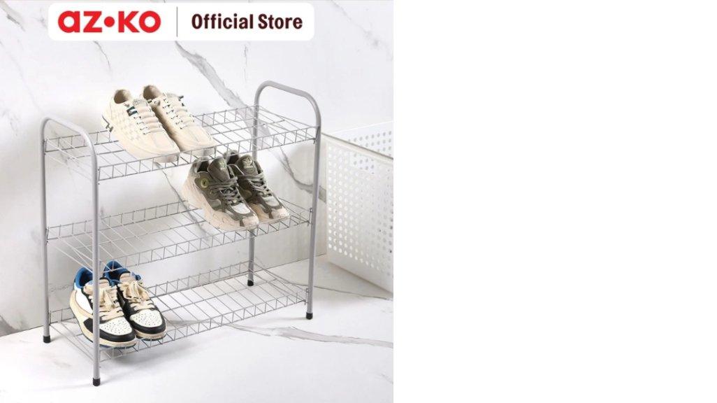 AZKO Stora Rak Sepatu 3 Tingkat - Abu-Abu Matt Shoe Rack Organizer Sandal Sepatu Kabinet Alas Kaki Tempat Penyimpanan Sandal