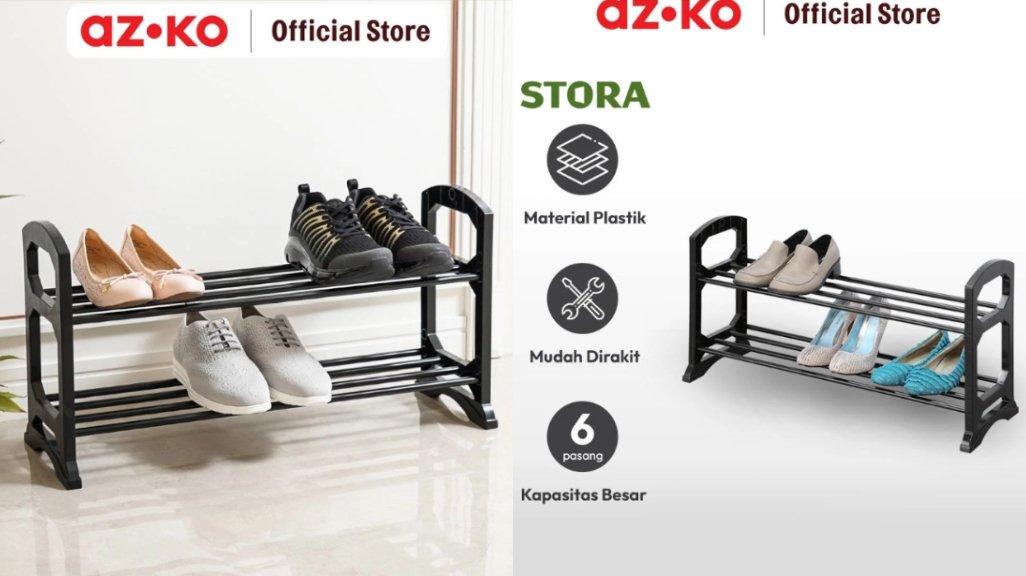 AZKO Stora Rak Sepatu Stackable 2 Tingkat - Hitam Shoe Rack Organizer Sandal Sepatu Kabinet Alas Kaki Tempat Penyimpanan Sandal