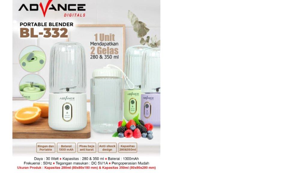 Advance BL-332 Mini Portable Blender 1300 mAh FREE 1 Gelas Lagi (350ml) Garansi Resmi 1 Tahun