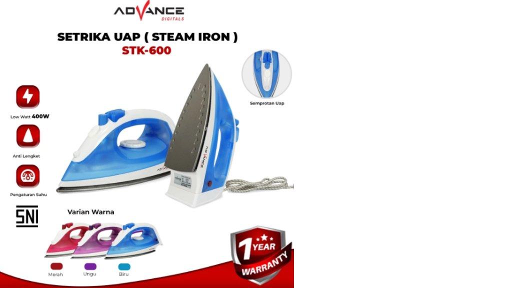 Advance Setrika Uap Listrik Anti Lengket STK-600 BIRU Hemat Listrik 400 Watt Garansi Resmi 1 Tahun