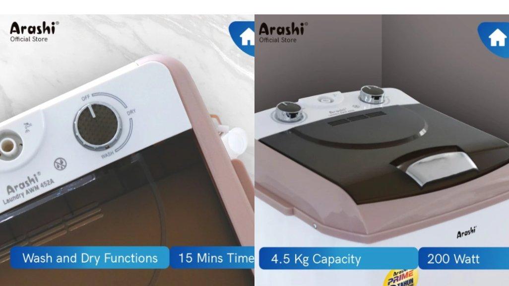 Arashi Laundry AWM 452A Washing Machine Top Loading 1 Tabung Kapasitas 4.5 KG