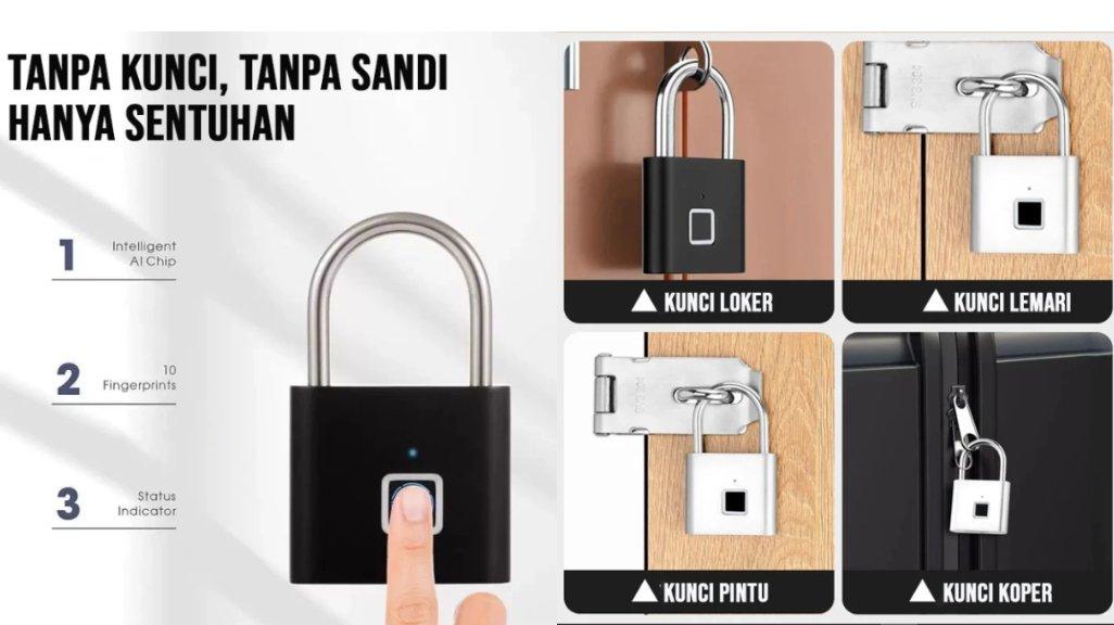 BBAK Gembok Sidik Jari Gembok Elektrik Gembok Pintar Anti Maling Tahan Air 10 Sidik Jari Smart