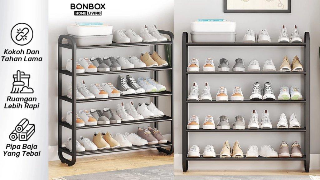 BONBOX Homeliving - Rak Sepatu 5 Layer Floating Shelf Serbaguna Anti Debu Hemat Ruang BFS221201 - Hitam