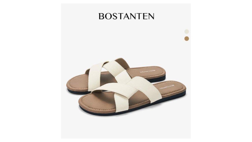 BOSTANTEN Sandal Flat Wanita Slop Flat Sol Karet Alas Anti Licin Sendal Cewek Kekinian