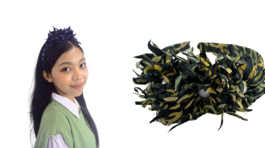 Bando Batik Anak Rumbai Hijau Aksen Mutiara