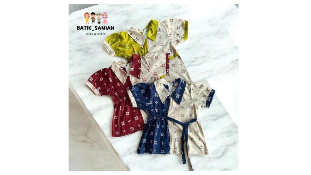 Batik Samian - ATASAN BATIK ANAK PEREMPUAN WARNA SOFT NAVY LIME & MARON BAHAN KATUN
