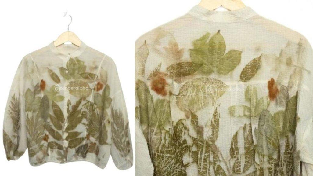 Blouse Kerja Cewek Ecoprint Kancing Depan All Size