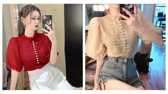 Blouse Brokat Modifikasi Lengan Balon