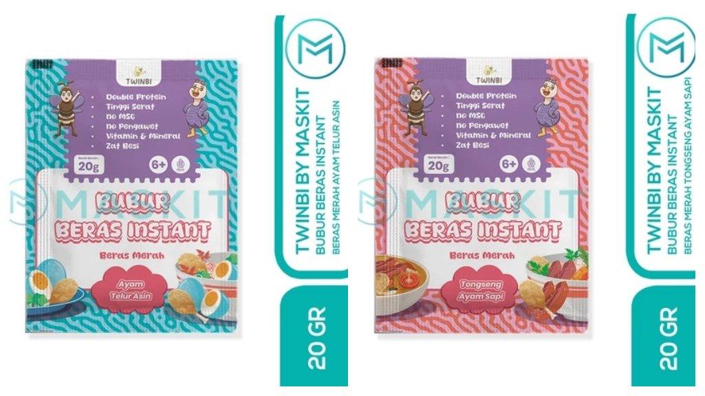 Bubur Beras Instan MPASI Bayi Double Protein & Sayur Isi 3 pcs x 20gr | Baby Instant Porridge Twinbi by Maskit