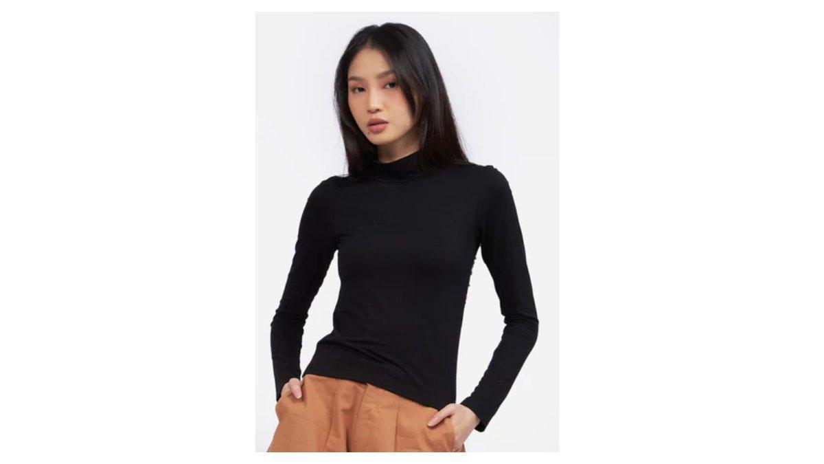 COLORBOX High Neck Long Sleeve Top Black