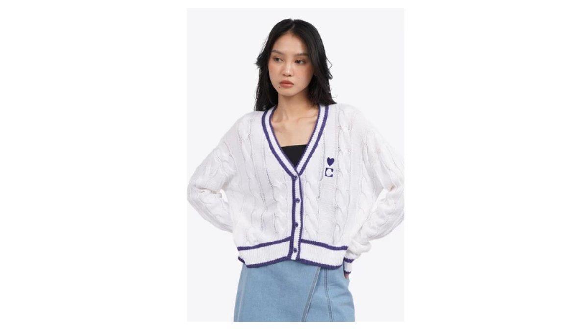 COLORBOX Long Sleeve Varsity Knit Cardigan Off White