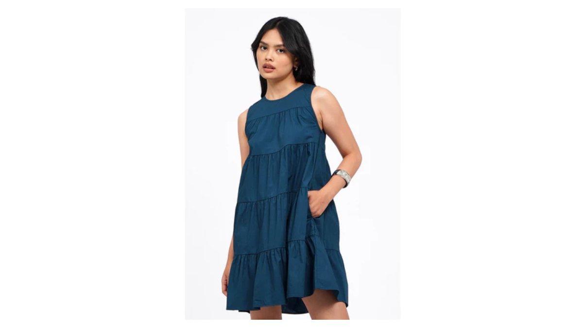COLORBOX Sleeveless Tiered Mini Dress Navy