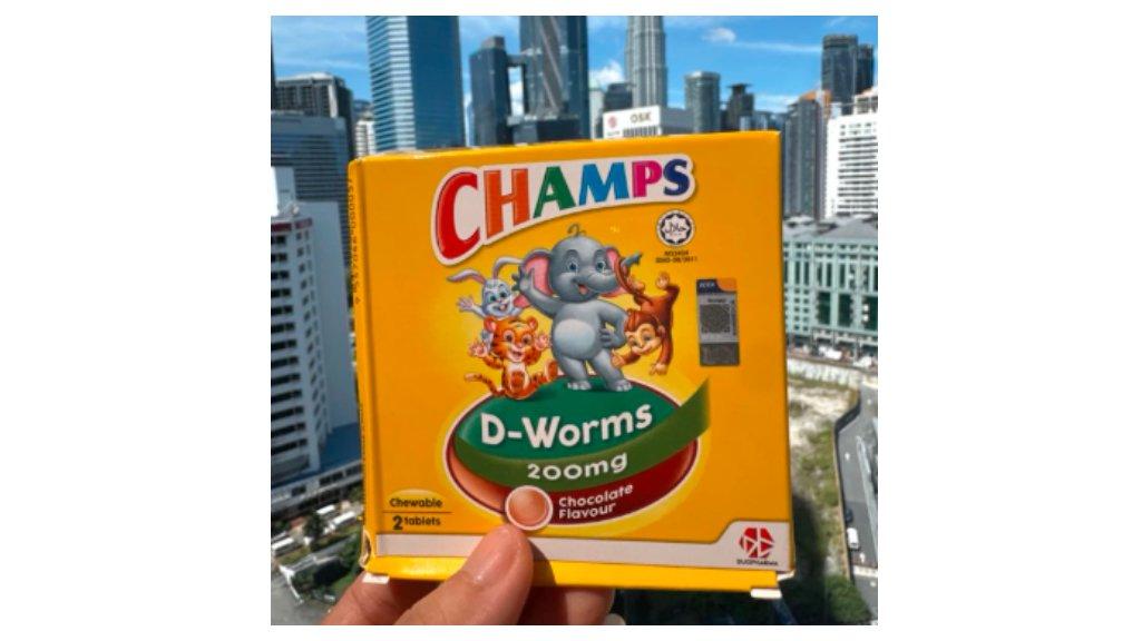 Champs D Worms 200mg Obat Cacing Original Malaysia - Isi 2 Tablet
