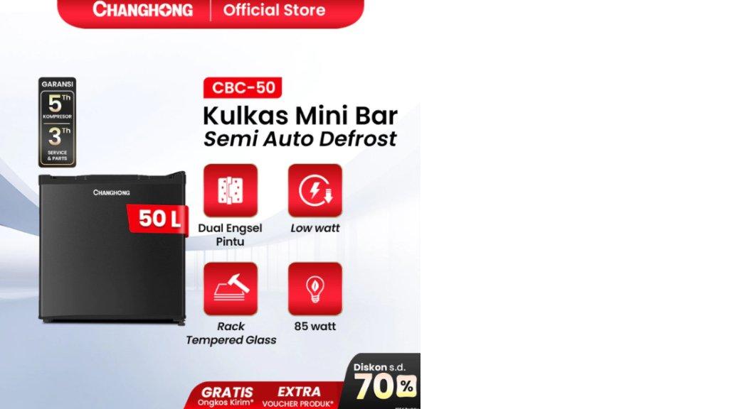 Changhong Kulkas mini anak kos Lemari Es Mini Bar Refrigerator mini Kapasitas 50 Liter