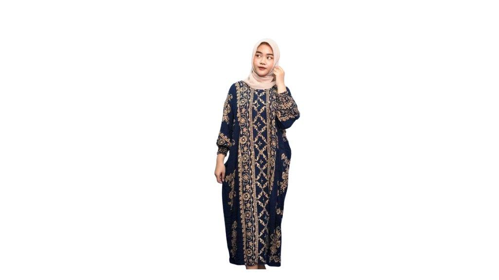 Daster Semi Kaftan Motif Warna Navy dari Merbak Fashion