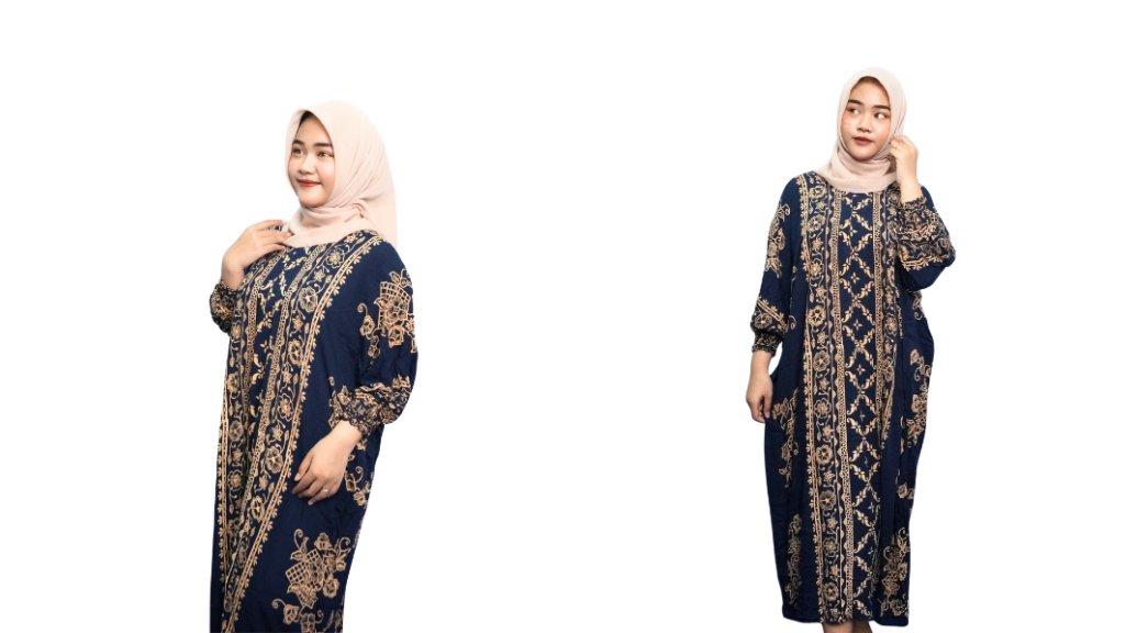 Daster Semi Kaftan Motif Warna Navy dari Merbak Fashion