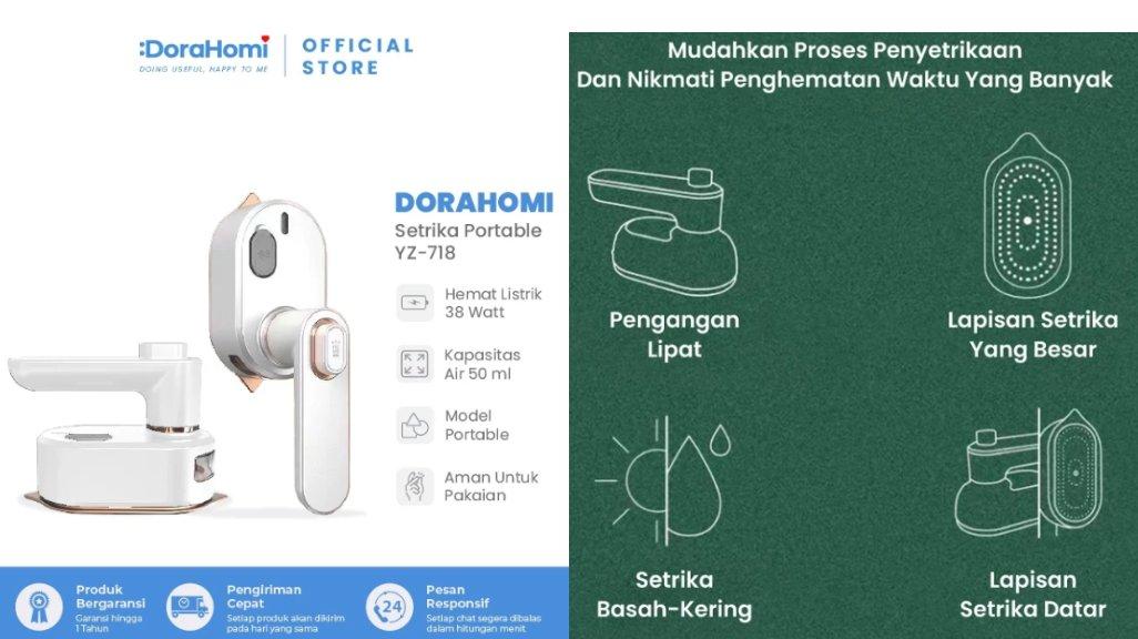 Dorahomi Setrika mini portable setrikaan baju listrik lipat traveling