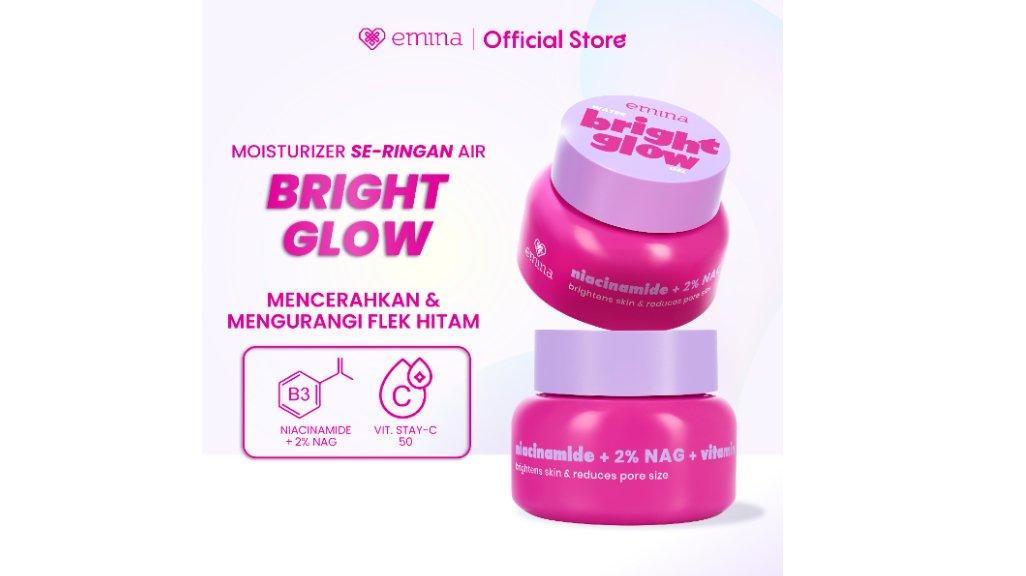 Emina Water Bright Glow Gel Moisturizer dilengkapi dengan kandungan niacinamide + 2 persen NAG (shopee.id)