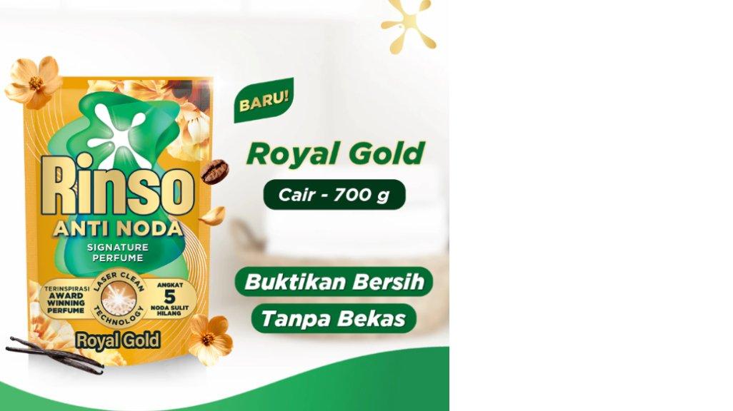 [Extra Isi 35 Persen] Rinso Baru Detergen Cair Varian Royal Gold 700g