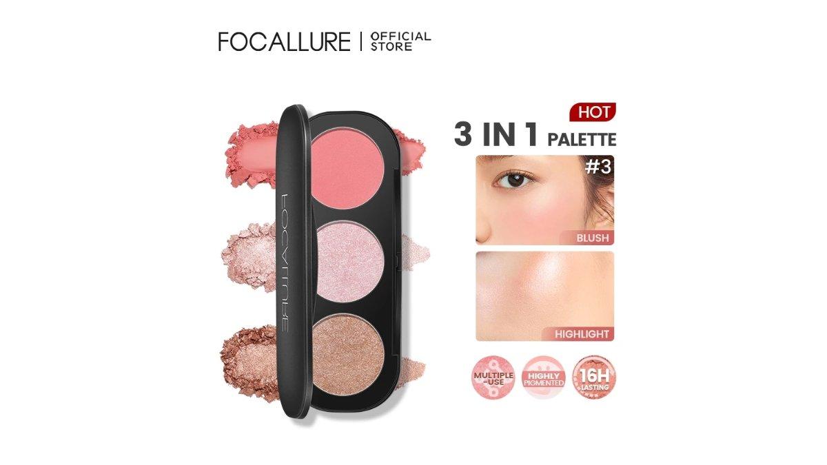 FOCALLURE Blush on Highlighter Eyeshadow 3in1 Palette