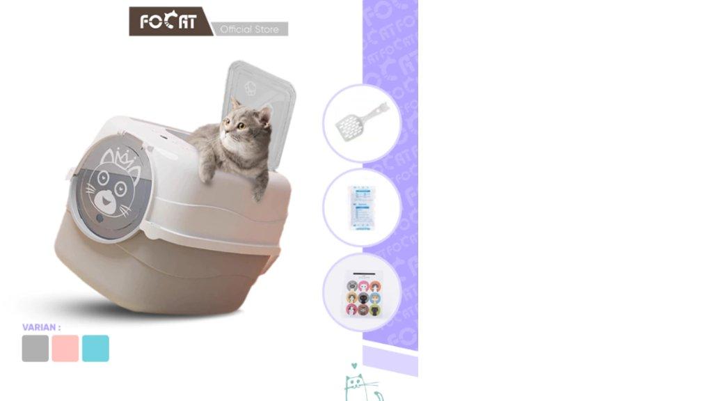 FOCAT Pet Litter Box Kucing Tertutup M62 Bak Toilet Pasir Kucing Besar FREE SEKOP