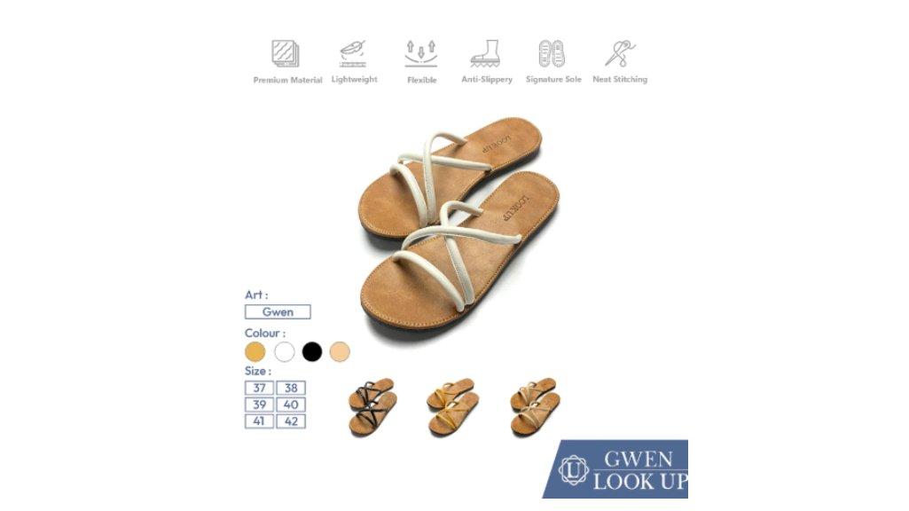 GWEN Lookupshoes Sandal Wanita Kokop Slop Silang Balon Fluppy Empuk Kekinian Teplek Anti Licin