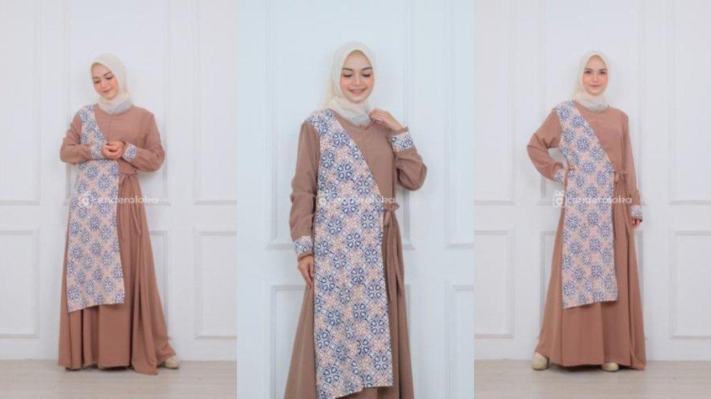 Gamis Batik Kombinasi Wolfis Lux Motif Coklat