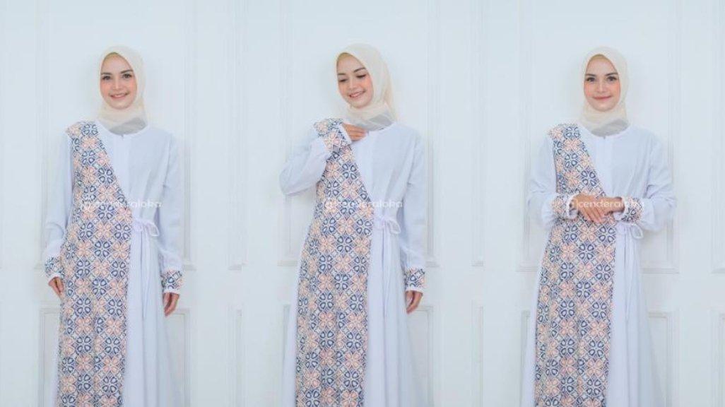 Gamis Batik Kombinasi Wolfis Lux Motif Putih