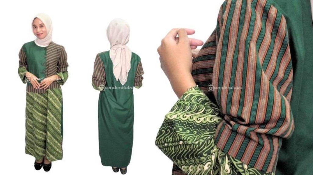 Gamis Ethnik Batik Cap Mix Lurik dan Katun Toyobo