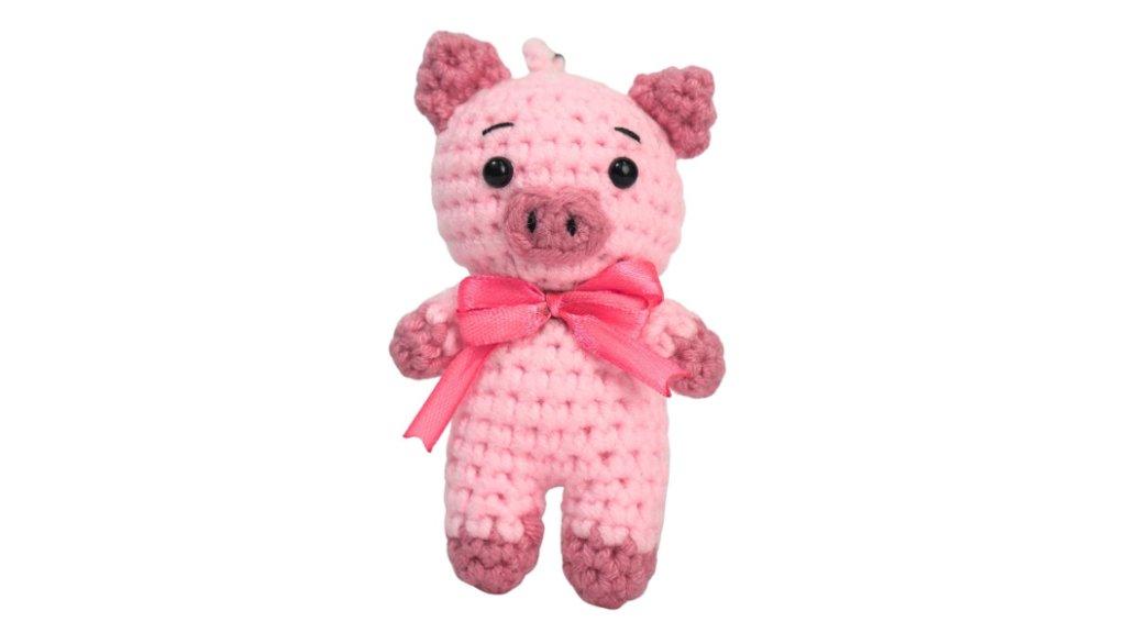 Gantungan Kunci atau Tas Amigurami Boneka Rajut Babi Pita