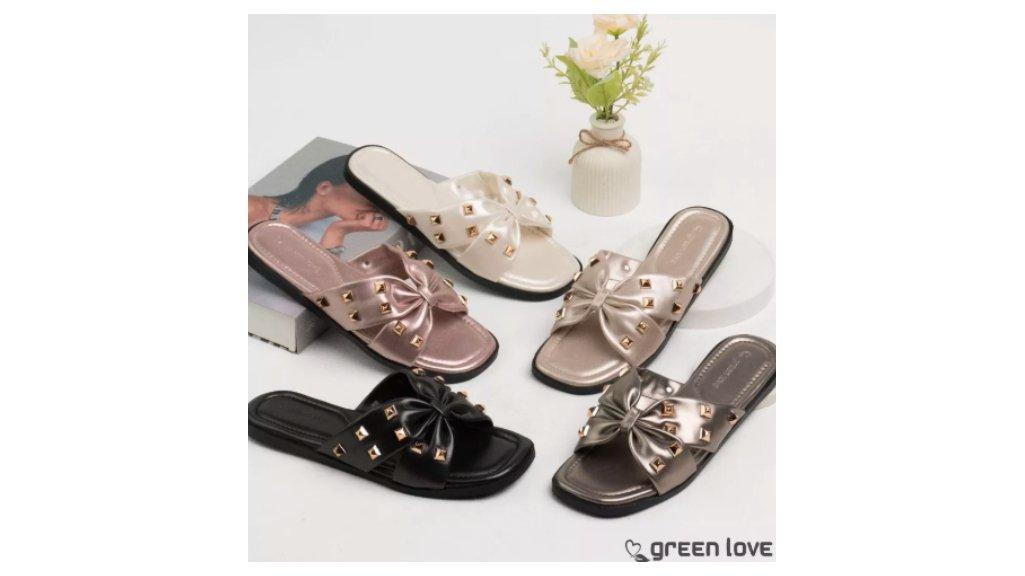 Green Love Sandal Flat Wanita Davina Sintetis Anti Slip