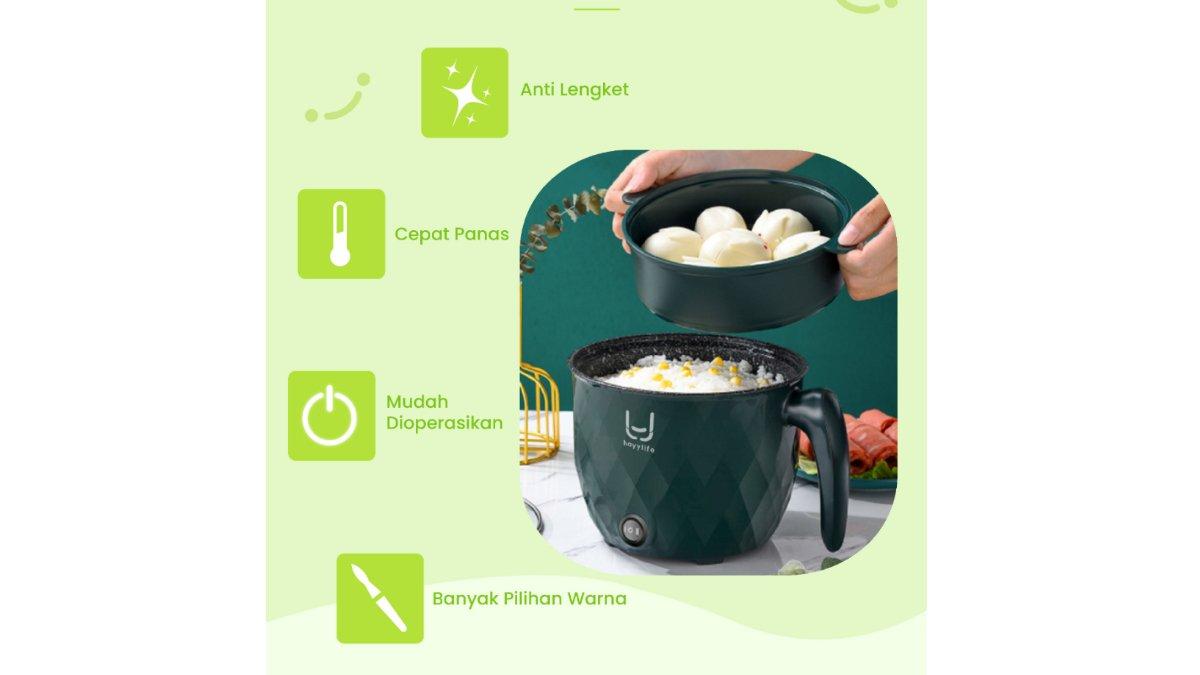 HAYYLIFE Panci Listrik Serbaguna HL-DAA521 dirancang dengan handle antipanas.