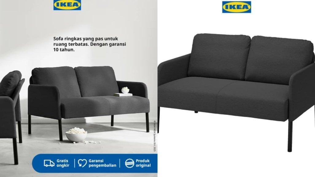 IKEA GLOSTAD Sofa 2 Dudukan Minimalis Knisa Abu