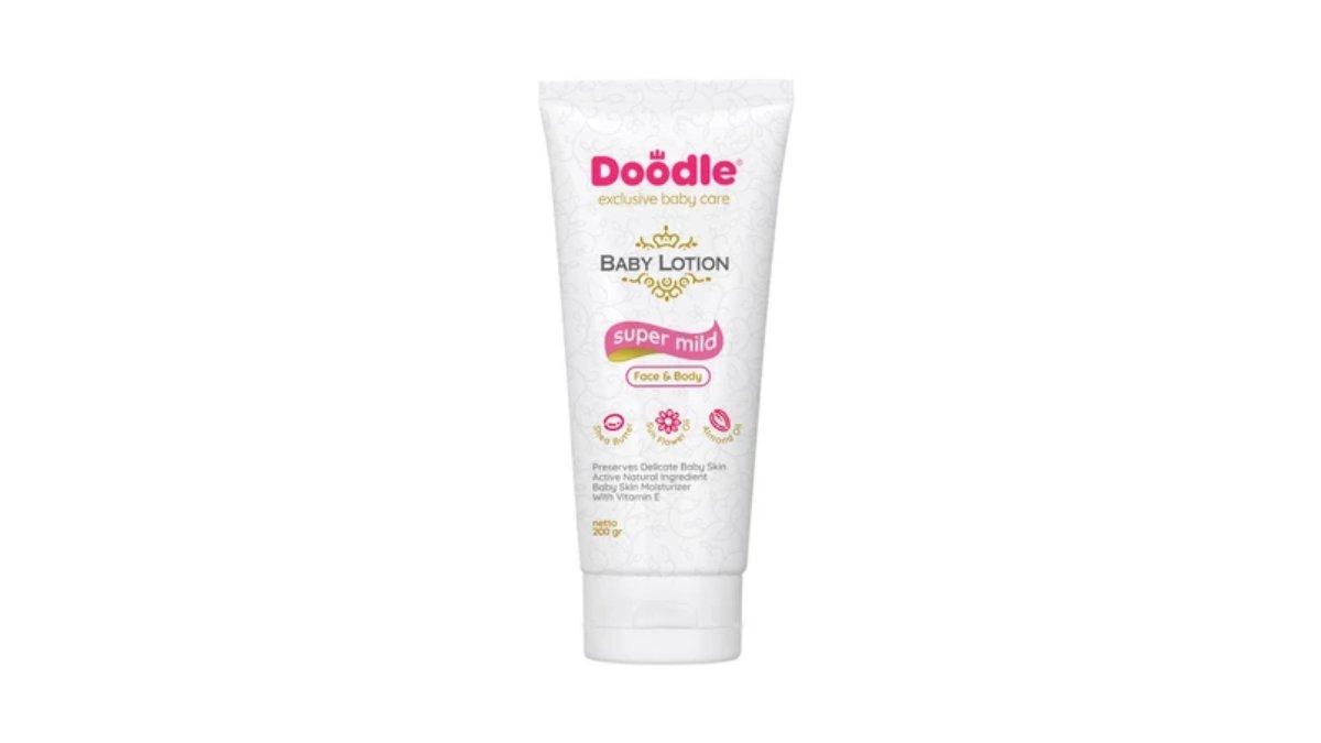 Ilustrasi Doodle Face and Body Lotion untuk Bayi Kulit Sensitif