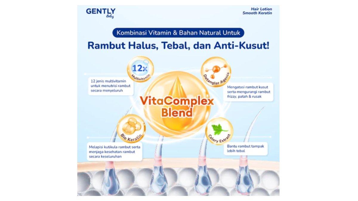 Ilustrasi GENTLY Baby Hair Lotion Smooth Keratin with Celery - kombinasi vitamin dan bahan natural