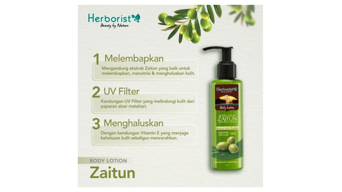 Ilustrasi Herborist Body Lotion Zaitun untuk mencerahkan dan melembapkan kulit