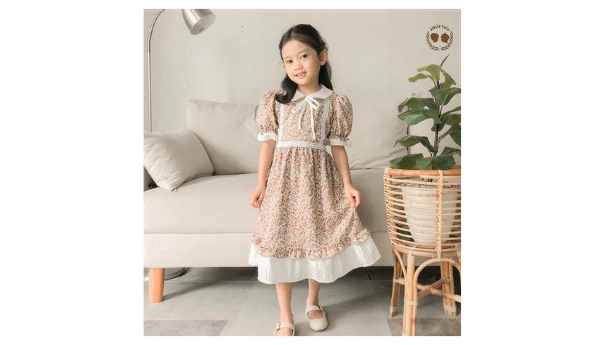 Ilustrasi MARVES Agatha Dress, baju anak perempuan bahan lady crush motif bunga