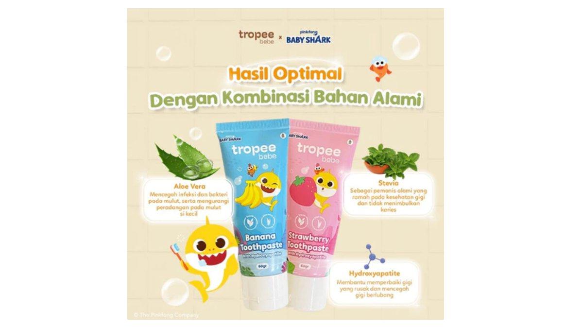 Ilustrasi Tropee Bebe x Pinkfong Toothpaste dengan kombinasi bahan alami