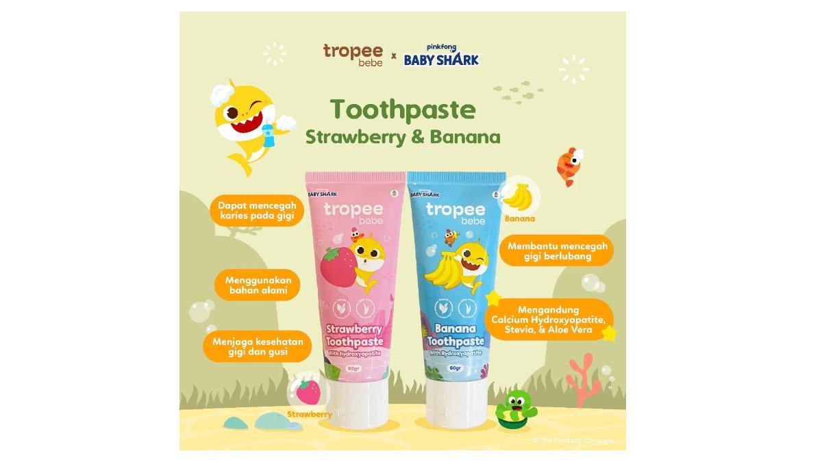 Ilustrasi Tropee Bebe x Pinkfong Toothpaste rasa strawberry dan banana