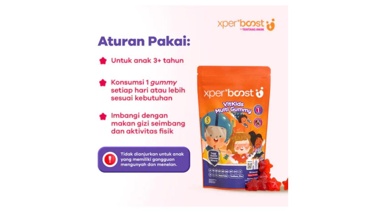 Ilustrasi aturan pakai Expert Boost VitKids Gummy Multivitamin