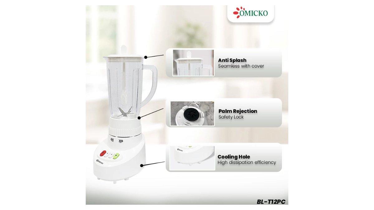 Ilustrasi blender plastik 2in1 murah merek Omico, fungsional untuk kebutuhan sehari-hari