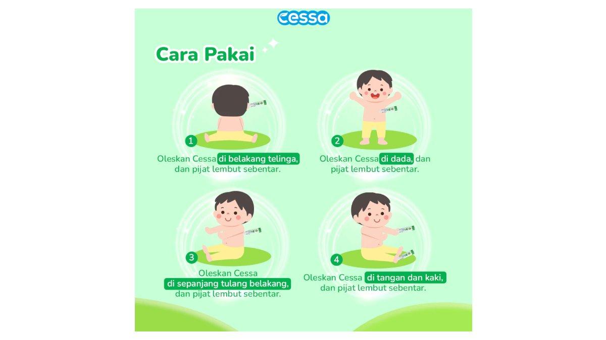 Ilustrasi cara pemakaian Cessa Kids ITCH Away Essential Oil
