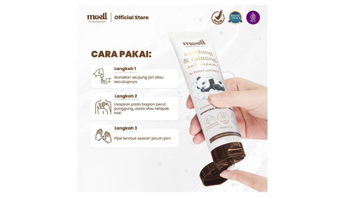 Ilustrasi cara pemakaian produk Moell Soothing & Calming Rub Cream
