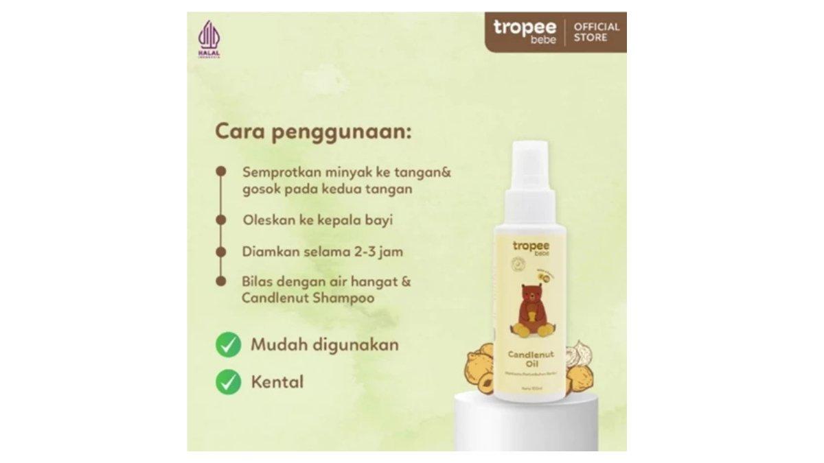 Ilustrasi cara penggunaan produk Tropee Bebe Candlenut Oil