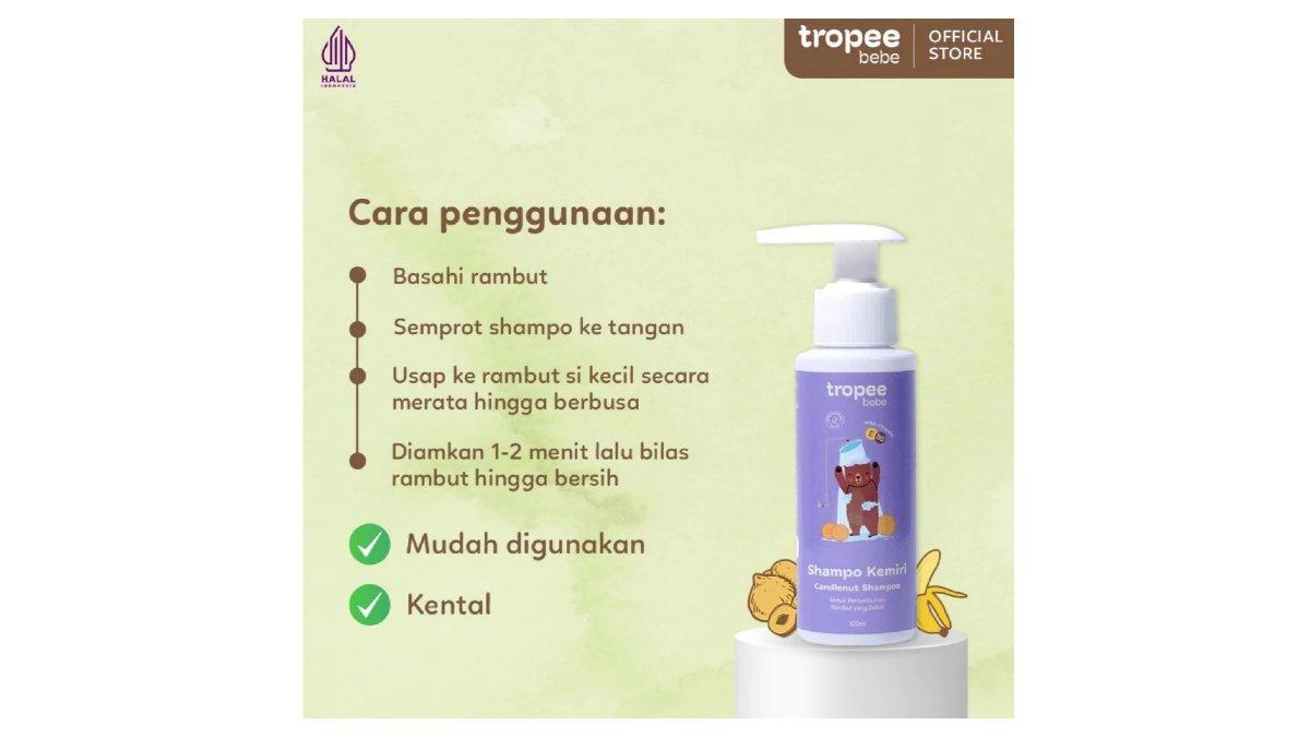 Ilustrasi cara penggunaan Tropee bebe candlenut shampoo 100ml - penyubur rambut alami