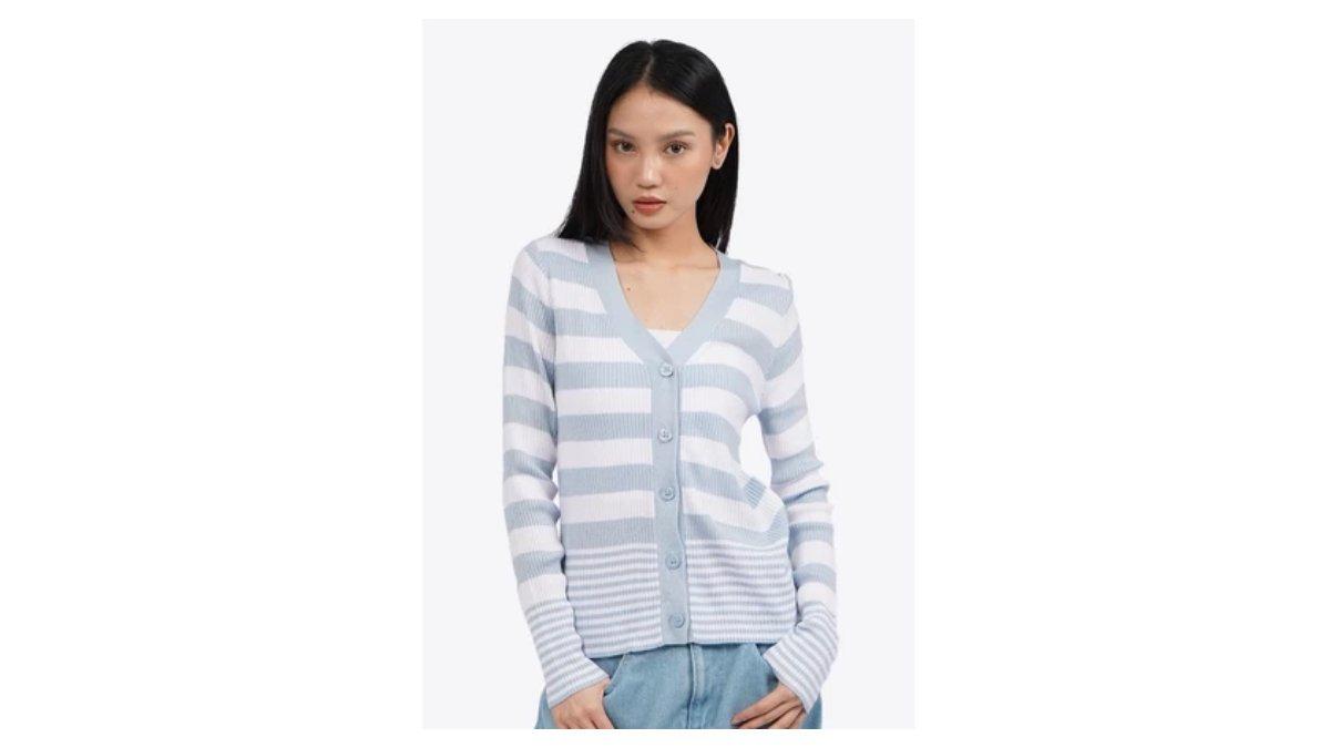 Ilustrasi fashion item Colorbox Long Sleeve Striped Cardigan Lt. Blue