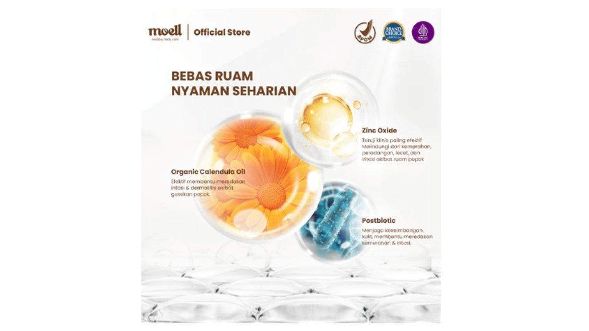 Ilustrasi kandungan utama dari produk Moell Diaper Rash Advanced 50gr