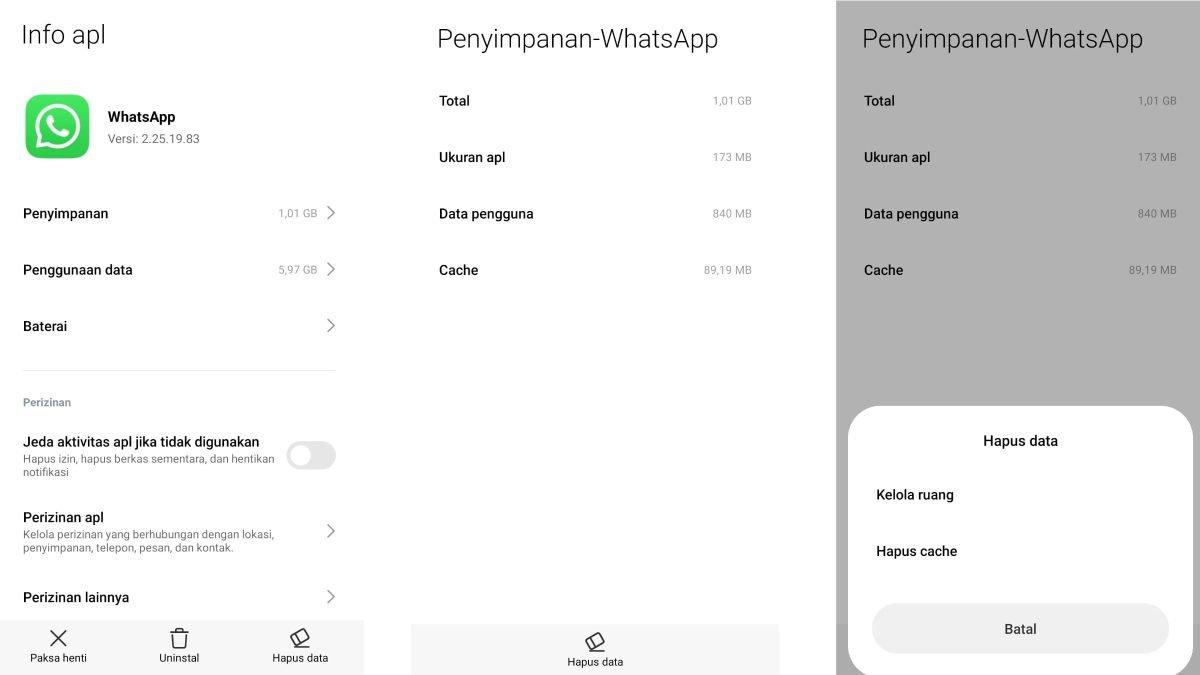 Ilustrasi membersihkan cache pada aplikasi WhatsApp